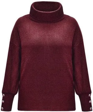 XUETON Womens Oversized Turtleneck Sweaters Long Sleeve Casual Lightweight Loose Button Chunky Knit Pullover Knit Jumper Tops(Red,5X-Large)