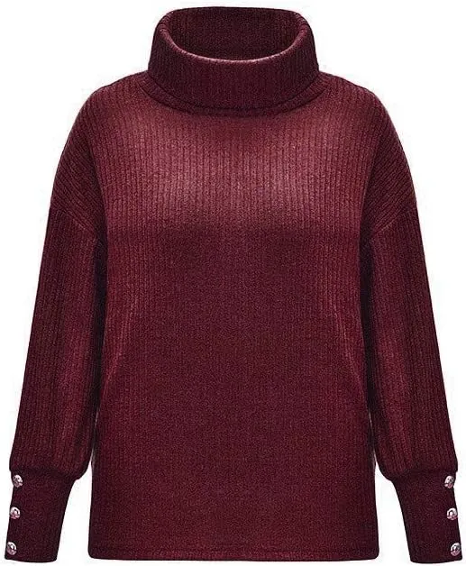 XUETON Womens Oversized Turtleneck Sweaters Long Sleeve Casual Lightweight Loose Button Chunky Knit Pullover Knit Jumper Tops(Red,5X-Large)
