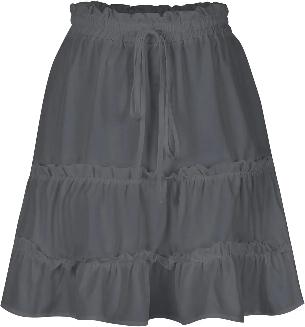 XUNRYAN Skirts for Women Trendy Summer Boho A-Line Pleated Skirt Casual Elastic High Waist Tiered Ruffle Flowy Mini Skirt