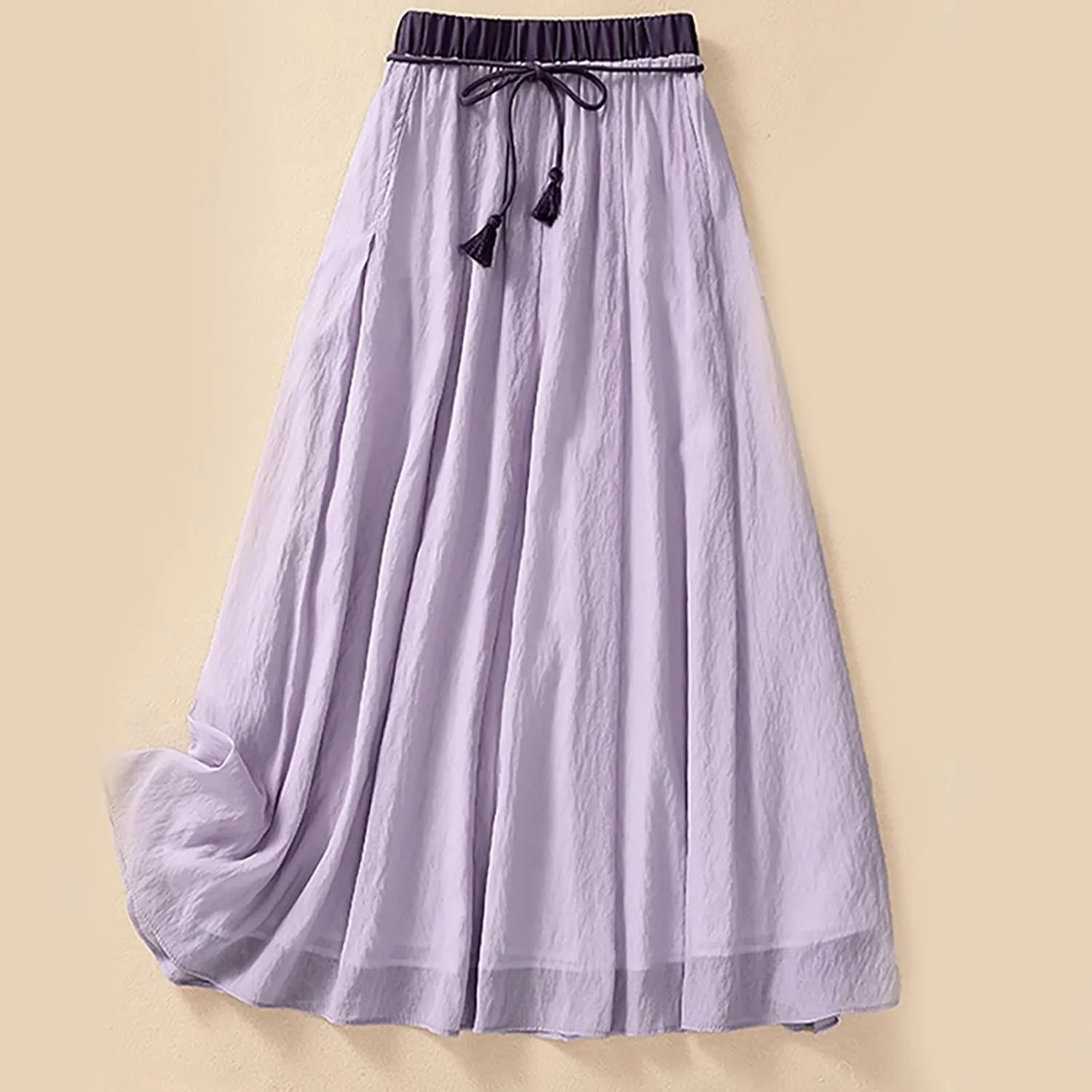 XUNRYAN Women's Cotton Linen Skirts Elastic High Waist Long Flowy Bohemian Casual Maxi Skirt for Summer Beach Holiday Outfit