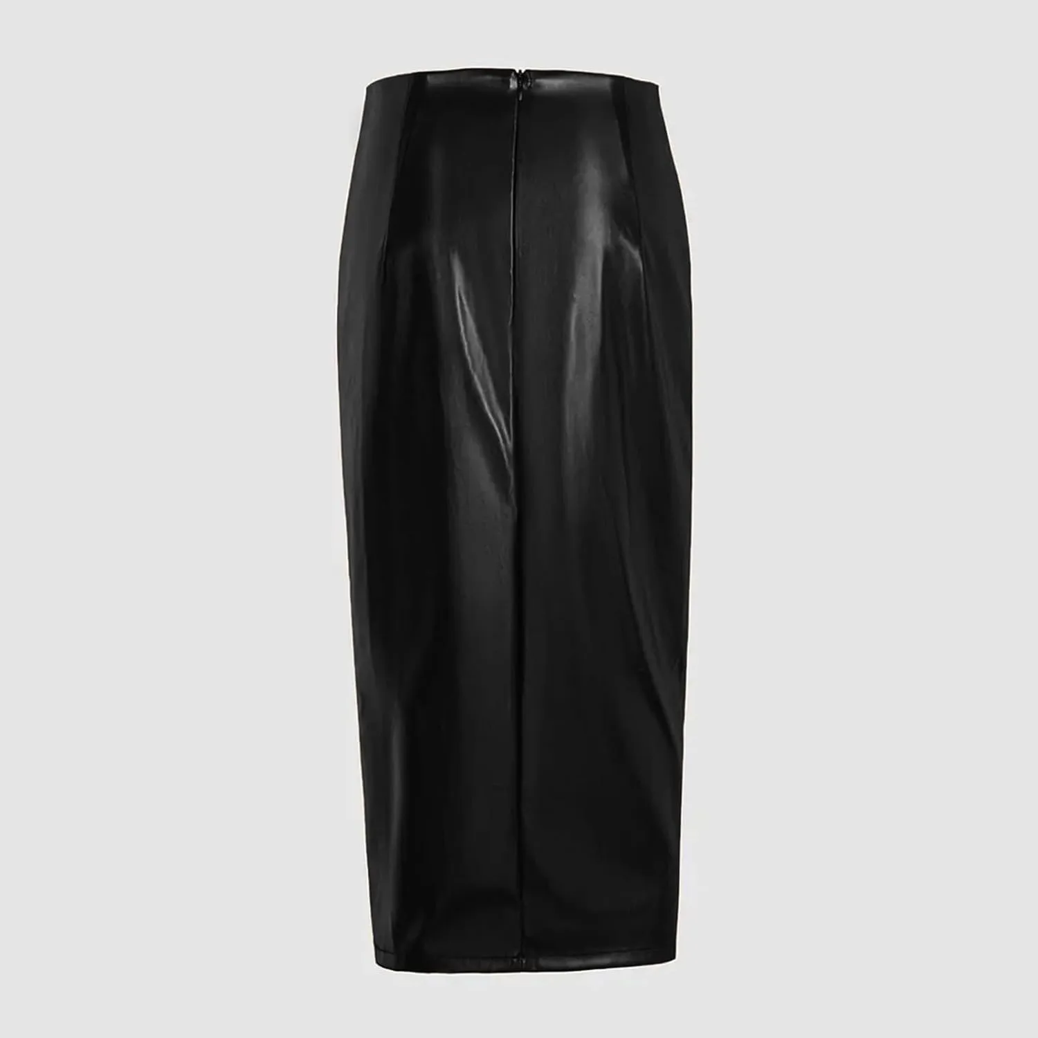 XUNRYAN Women's Faux-Leather Skirts High Waisted Asymmetrical Side Slit Ruched Bow Work Going Out Bodycon Pencil Midi Skirt