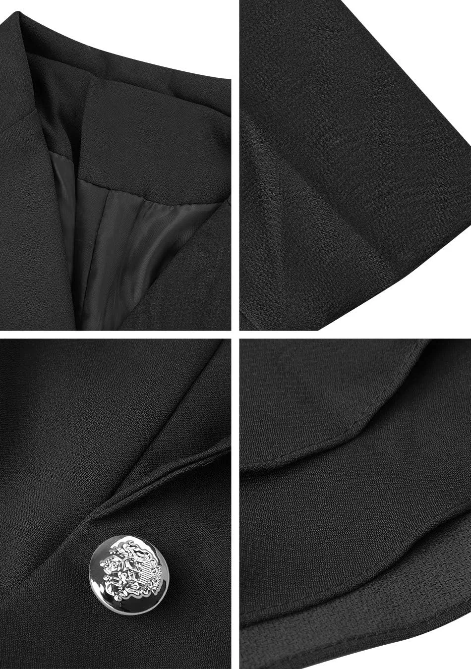 YMING Women's Button Down Slim Blazer Solid Color Office Cardigan Long Sleeve Ruffle Hem Jacket Plus Size