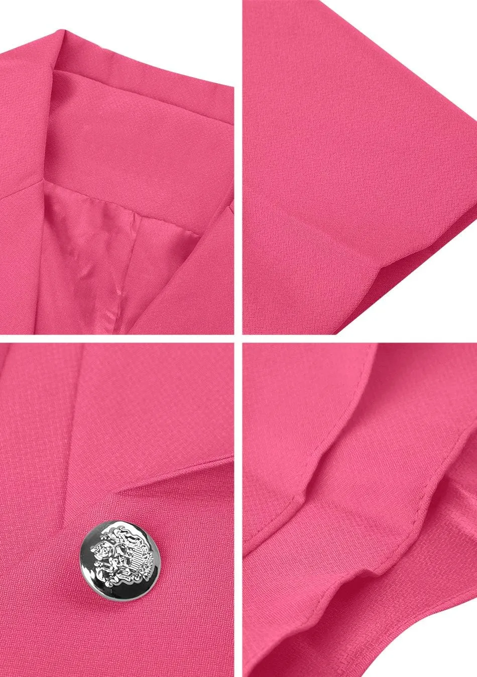 YMING Women's Button Down Slim Blazer Solid Color Office Cardigan Long Sleeve Ruffle Hem Jacket Plus Size