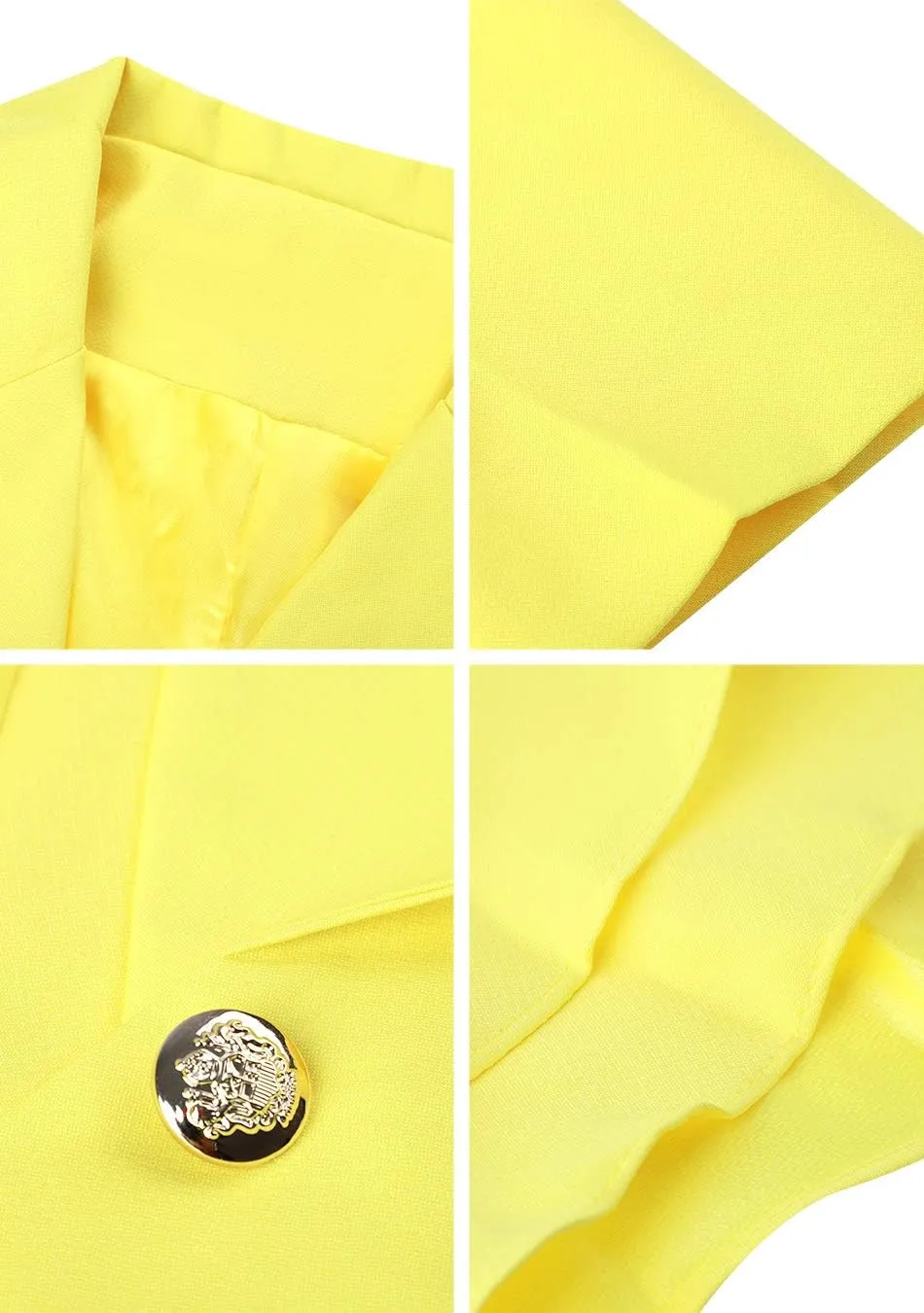 YMING Women's Button Down Slim Blazer Solid Color Office Cardigan Long Sleeve Ruffle Hem Jacket Plus Size