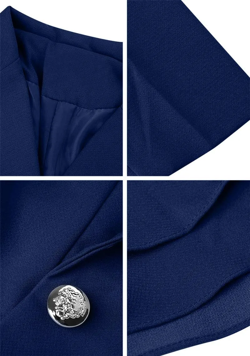 YMING Women's Button Down Slim Blazer Solid Color Office Cardigan Long Sleeve Ruffle Hem Jacket Plus Size