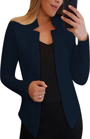 YMING Womens Open Front Work Blazer Business Long Sleeve Jackets Solid Color Office Short Cardigans