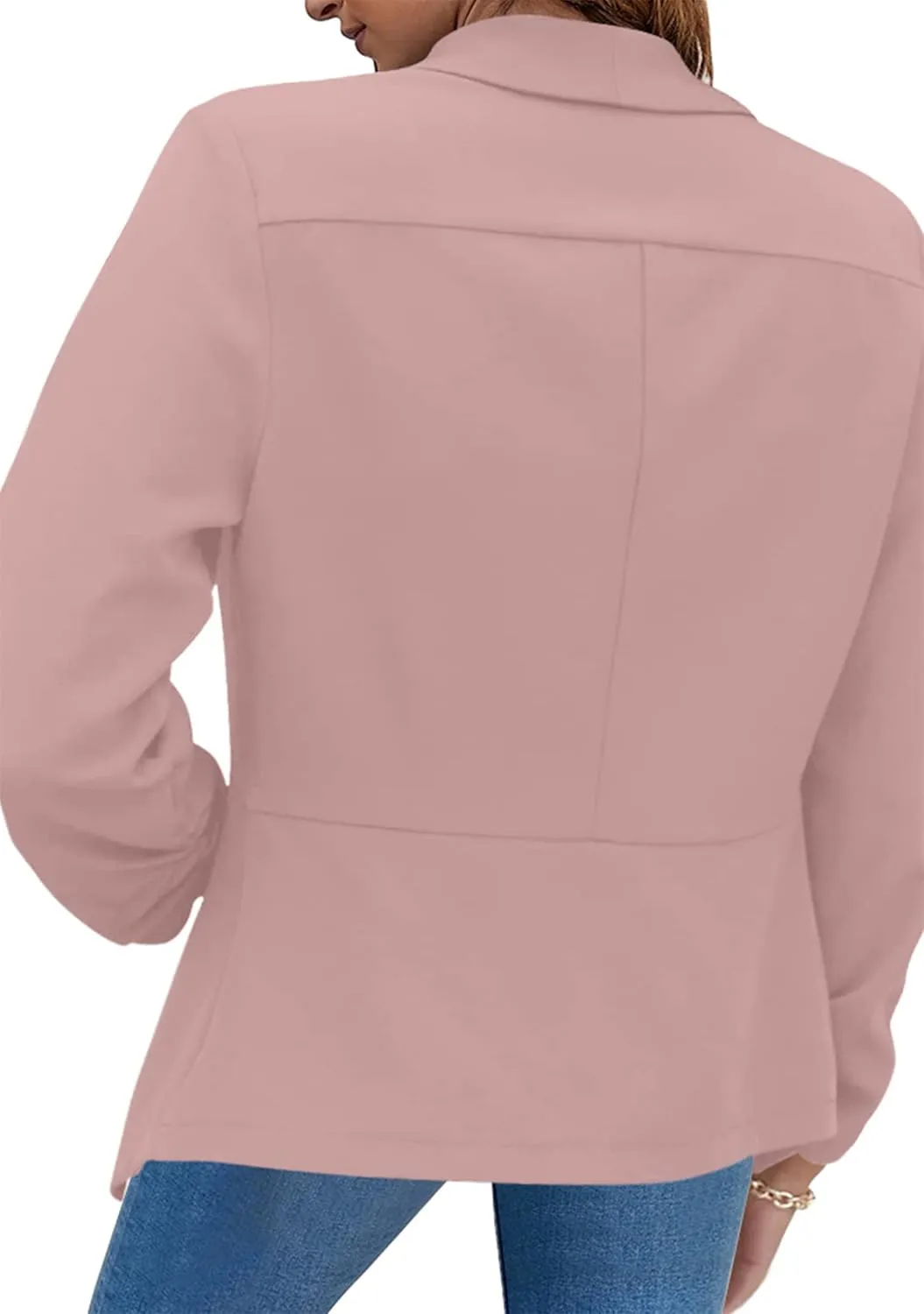 YMING Womens Open Front Work Blazer Business Long Sleeve Jackets Solid Color Office Short Cardigans