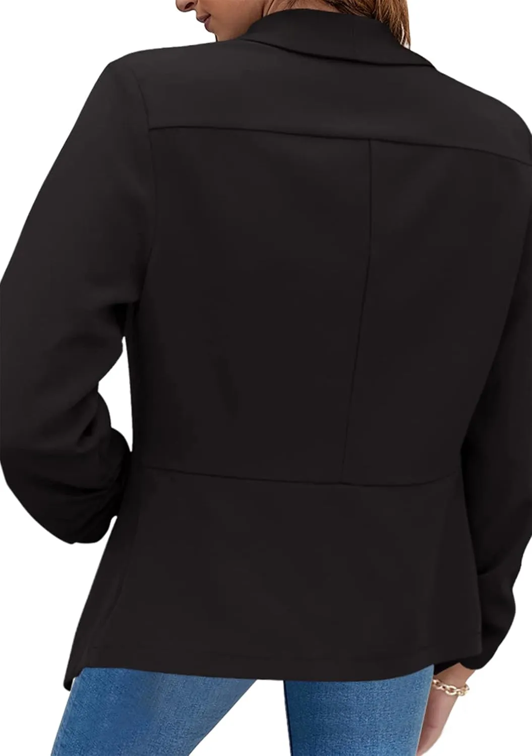 YMING Womens Open Front Work Blazer Business Long Sleeve Jackets Solid Color Office Short Cardigans