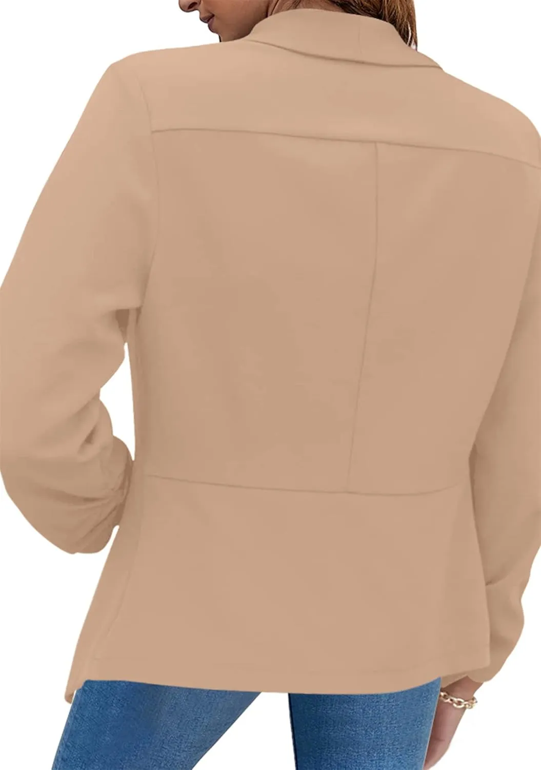 YMING Womens Open Front Work Blazer Business Long Sleeve Jackets Solid Color Office Short Cardigans