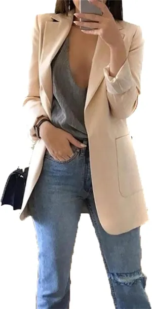 YMING Womens Solid Color Open Front Blazer Long Sleeve Office Jacket Work Cardigan with Pockets Plus Size