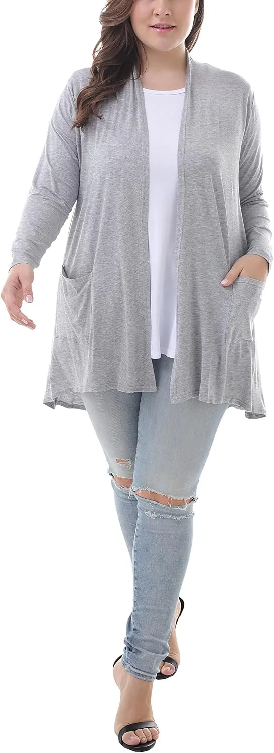 ZERDOCEAN Women's Plus Size Long Sleeve Lightweight Soft Printed Drape Cardigan with Pockets