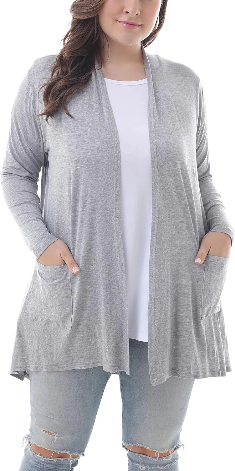 ZERDOCEAN Women's Plus Size Long Sleeve Lightweight Soft Printed Drape Cardigan with Pockets