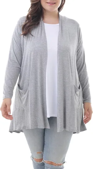 ZERDOCEAN Women's Plus Size Long Sleeve Lightweight Soft Printed Drape Cardigan with Pockets