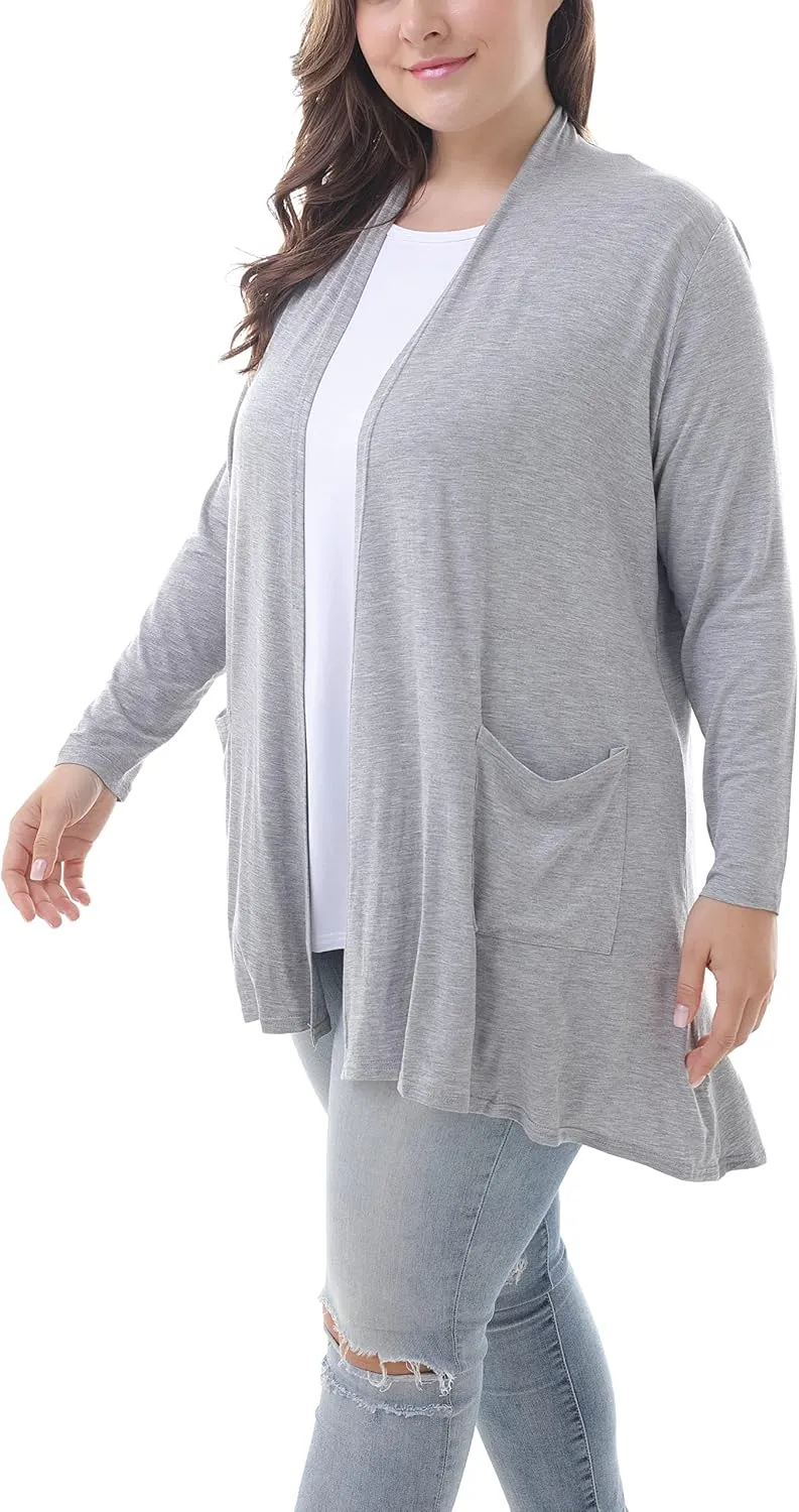 ZERDOCEAN Women's Plus Size Long Sleeve Lightweight Soft Printed Drape Cardigan with Pockets