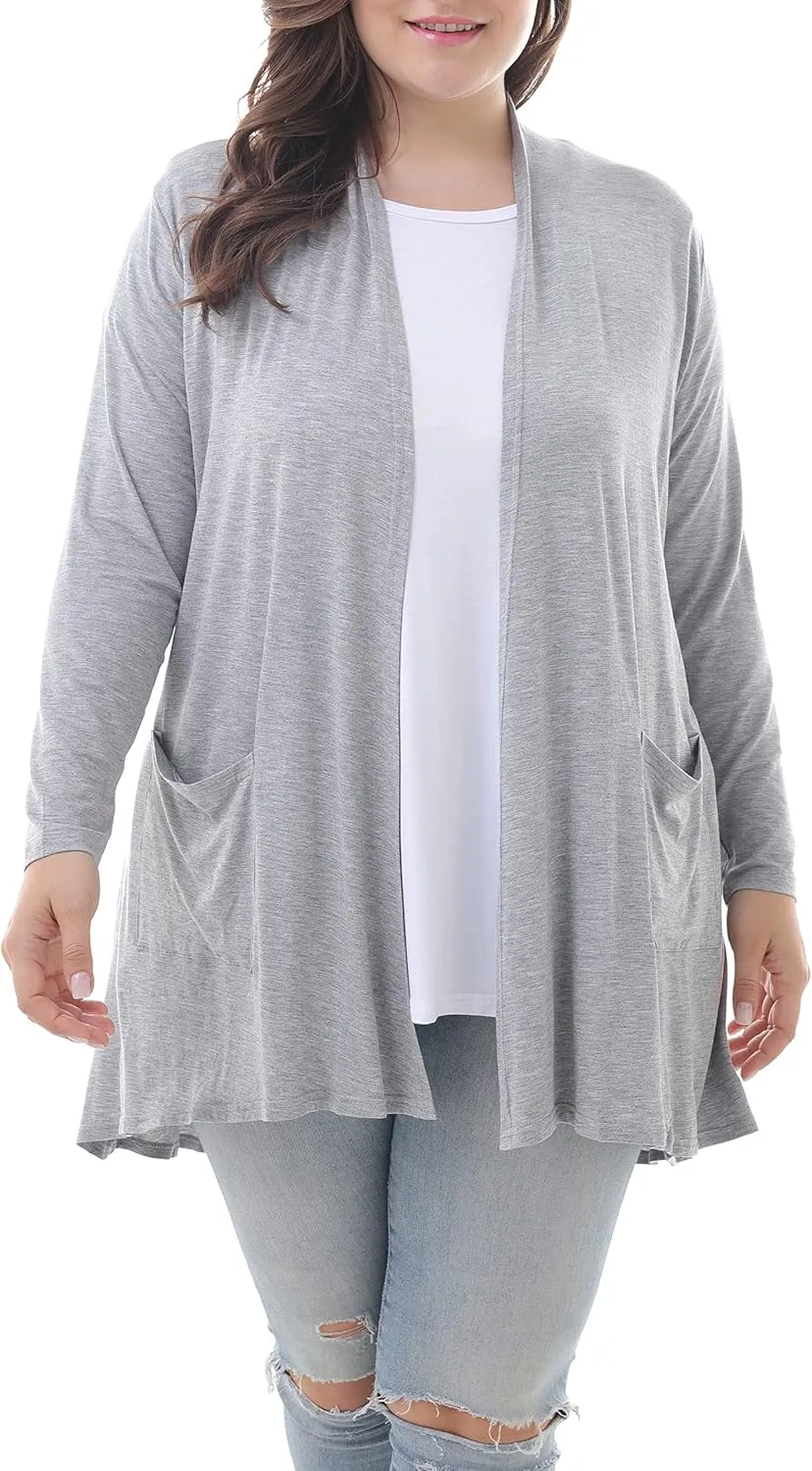 ZERDOCEAN Women's Plus Size Long Sleeve Lightweight Soft Printed Drape Cardigan with Pockets