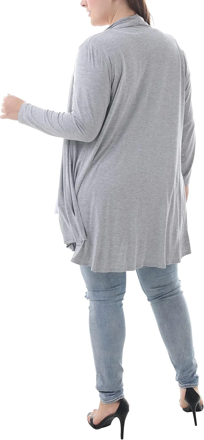 ZERDOCEAN Women's Plus Size Long Sleeve Lightweight Soft Printed Drape Cardigan with Pockets