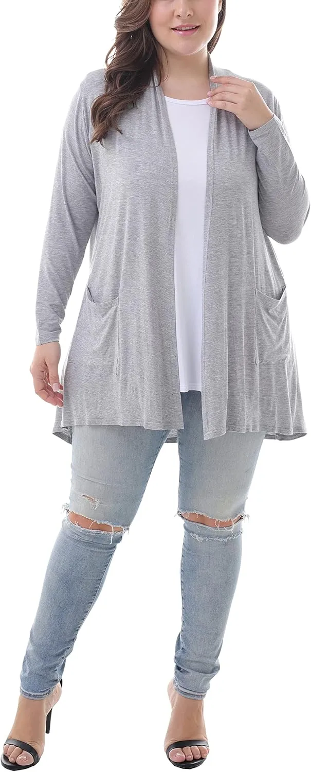 ZERDOCEAN Women's Plus Size Long Sleeve Lightweight Soft Printed Drape Cardigan with Pockets